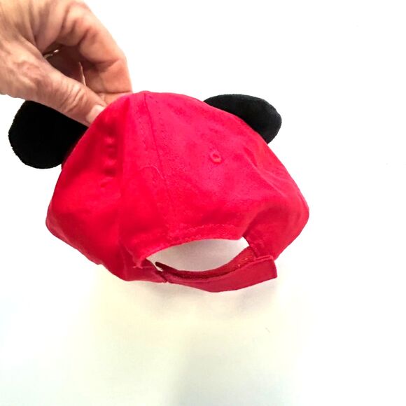 Disney Mickey Mouse Black Red Hands On Mouth Plush Ears Baseball Cap Youth - Picture 5 of 10